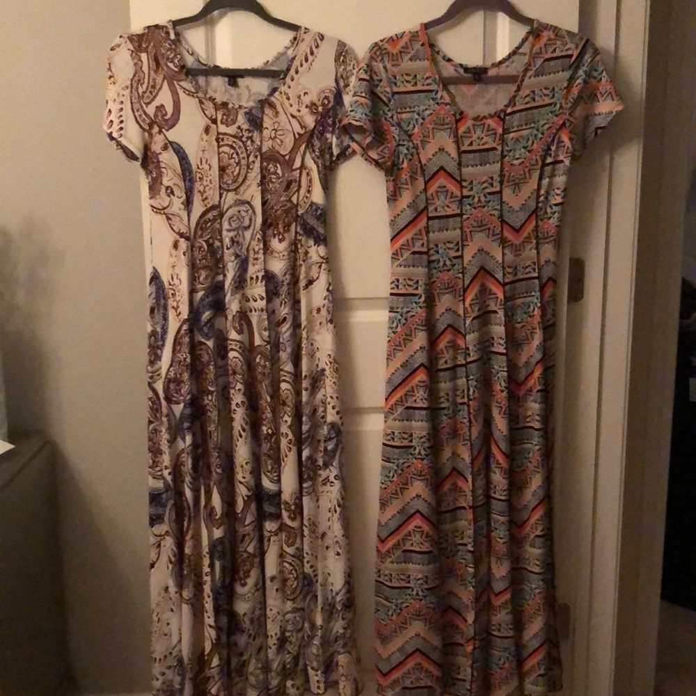 2 petite small printed long dresses 94% polyester 6% spandex